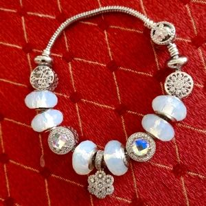 925 sterling silver snake chain charm bracelet with albumen European beads